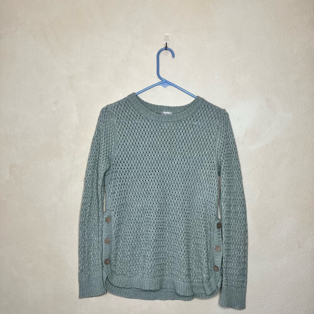 Green Knit Sweater with Button Details